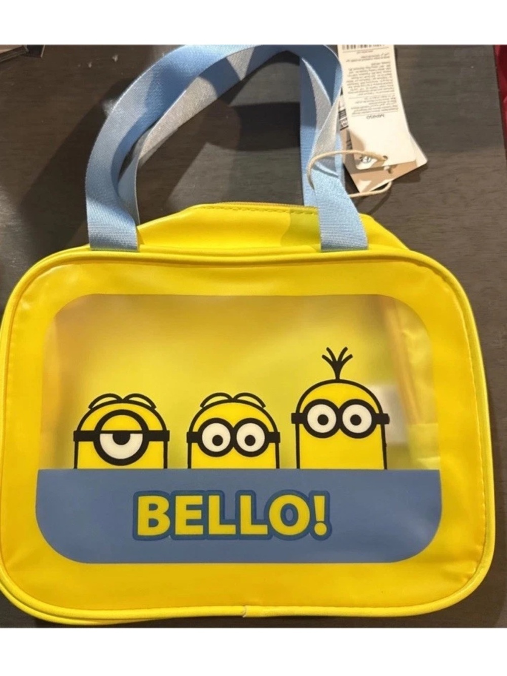 Mango Yellow Kids Tote Bag with Blue Handles and Minions 'BELLO!' Graphic